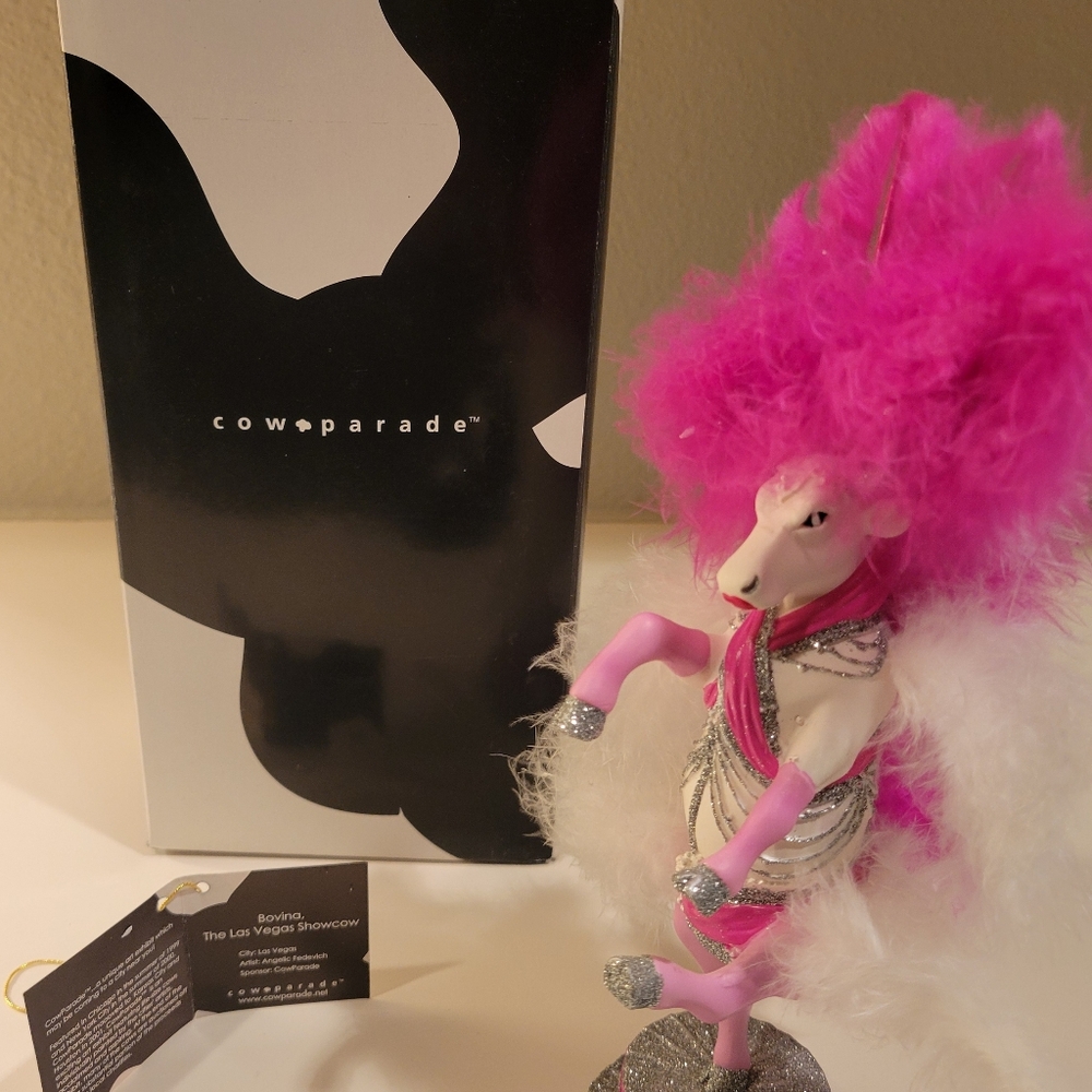 CowParade Pink Bovina Figurine with Feathers